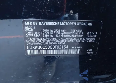 2016 BMW X6 Sdrive35I z USA, uszkodzony, nr VIN 5UXKU0C53G0F92154